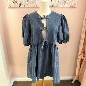Sofie the Label Denim Bow Tie Front Babydoll Dress M